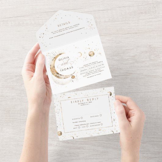 天の神秘的な月の星ハロー結婚の オールインワン招待状 (貼ってはがせる)