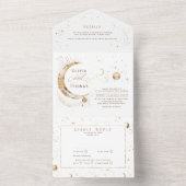 天の神秘的な月の星ハロー結婚の オールインワン招待状 (内側)