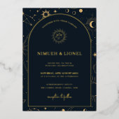 天の神秘的な要素のスター結婚サインの箔 箔招待状 (正面)