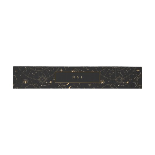 天の神秘的な要素スターサインブラック金ゴールド 招待状ベリーバンド (フラット)