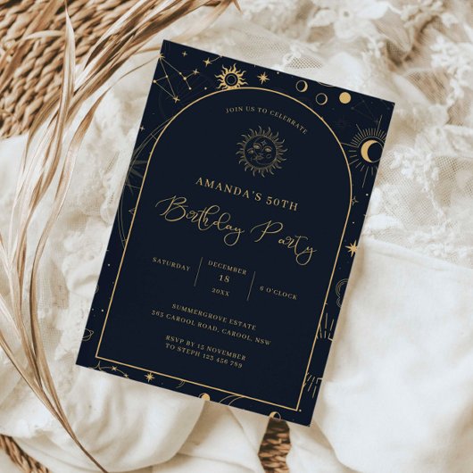 天の神秘的な要素スターサイン50歳の誕生日 招待状