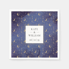 天の神秘的な金ゴールドの月と星結婚の スタンダードカクテルナプキン