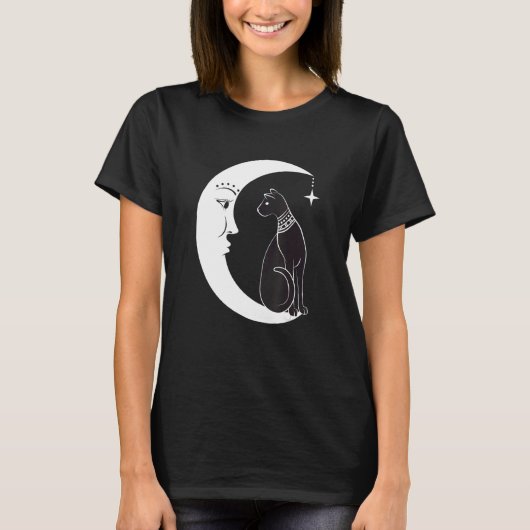 天の神秘的な黒猫なじみウィッチ異教のック Tシャツ (正面)