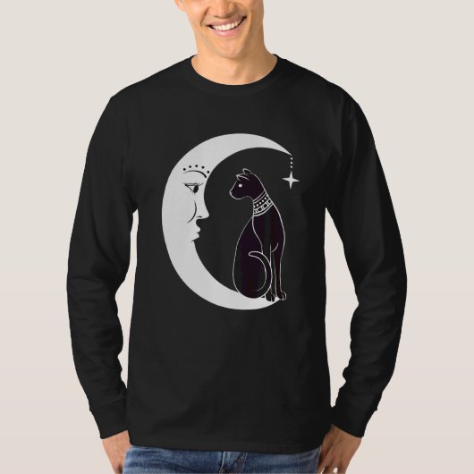 天の神秘的な黒猫なじみウィッチ異教のック Tシャツ (正面)