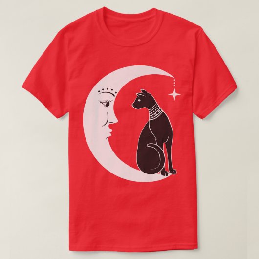 天の神秘的な黒猫なじみウィッチ異教のック Tシャツ (デザイン正面)