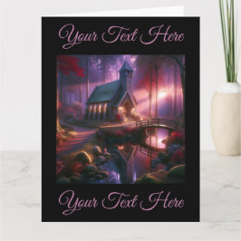 天の秋の森にある魅力的な教会 カード