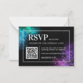 天の紫ティール（緑がかった色）星星星結婚式RSVP QR ノートカード (正面)