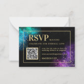 天の紫ティール（緑がかった色）星星星結婚式RSVP QR ノートカード (正面)