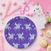 天の美しいブルーペガサス紫の背景 ペーパープレート (パーティー)