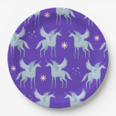 天の美しいブルーペガサス紫の背景 ペーパープレート (正面)