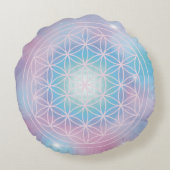 天の花 - 神聖な幾何学の生命の花 ラウンドクッション (裏面)