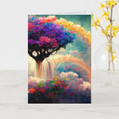 天の虹、橋の挨拶カード / ノートカード (黄色い花)