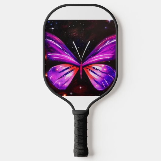 天の蝶の女性の黒と白 ピックルボールラケット (正面)