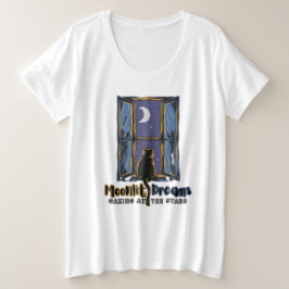 天の視線：黒猫と三日月 プラスサイズTシャツ