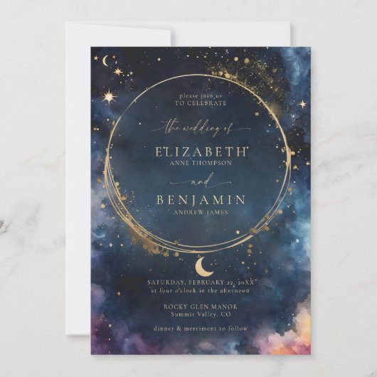 天の贈り物の真夜中の青結婚すべて 招待状 (正面)