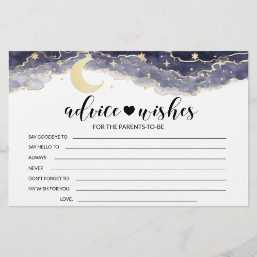 天の赤ちゃんのシャワーパーティー　両親へのアドバイス　願い　カード 便箋 (正面)