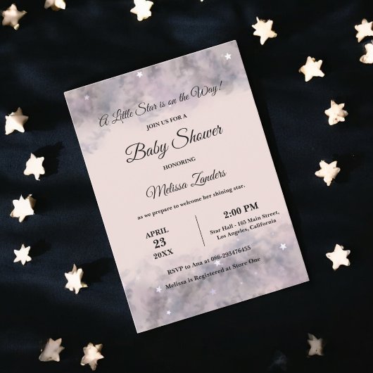 天の赤ちゃんシャワーピンクの水の色の赤ちゃん女の子 招待状