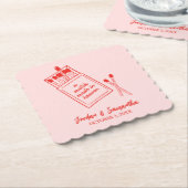 天の赤とピンクのかわいいパーティー ペーパーコースター (アングル)