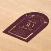 天の赤金ゴールド太陽の月の星30th誕生日 アクリル招待状 (レイダウン)