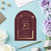 天の赤金ゴールド太陽の月の星30th誕生日 アクリル招待状 (インサイチュ (ウェディング))