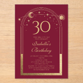 天の赤金ゴールド太陽の月の星30th誕生日 アクリル招待状