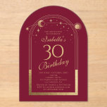 天の赤金ゴールド太陽の月の星30th誕生日 アクリル招待状<br><div class="desc">天赤金ゴールド太陽の月天文学30thバースデーアクリル招待状は赤い背景にエレガント金ゴールドの太陽、月と星のフレームを備えている。あなたの30歳のカスタム誕生日の招待状の情報の中にある。文字・ボックスで文字を編集してパーソナライズEvco Studio www.zazzle.com/store/evcostudioによるユーザー向け設計</div>