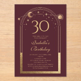 天の赤金ゴールド太陽の月の星30th誕生日 アクリル招待状