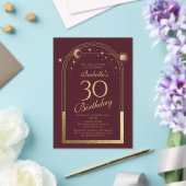 天の赤金ゴールド太陽の月の星30th誕生日 アクリル招待状 (インサイチュ (ウェディング))