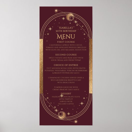 天の赤金ゴールド太陽の月の星30th誕生日 ポスター (正面)