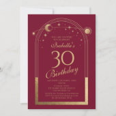 天の赤金ゴールド太陽の月の星30th誕生日 招待状 (正面)