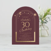 天の赤金ゴールド太陽の月の星30th誕生日 招待状 (スタンド正面)