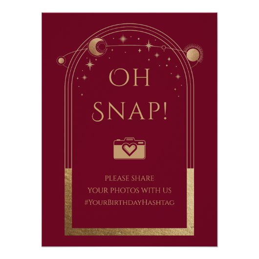 天の赤金ゴールド太陽の月の星Oh Snap ポスター (正面)