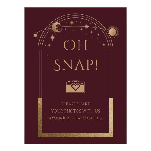 天の赤金ゴールド太陽の月の星Oh Snap ポスター (正面)