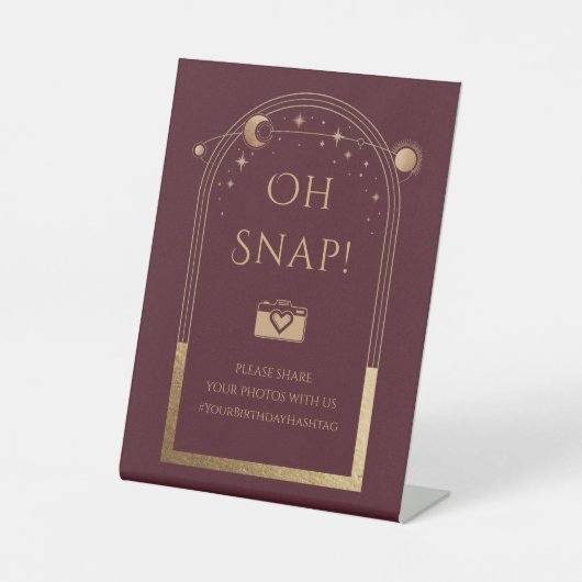 天の赤金ゴールド太陽の月の星Oh Snap 台座サイン (正面)