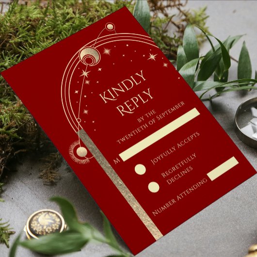 天の赤金ゴールド太陽の月の結婚星 出欠カード