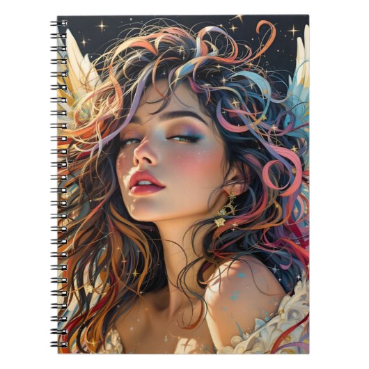 天の輝き – レインボーウィングエンジェルポートレート ノートブック (正面)