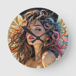 天の輝き – レインボーウィングエンジェルポートレート ラウンド壁時計