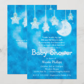 天の輝く星 月 青い空 ベビーシャワー 招待状 (正面/裏面)