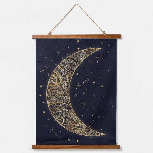天の金ゴールドムーンエステティック 吊り下げ型タペストリー (正面)
