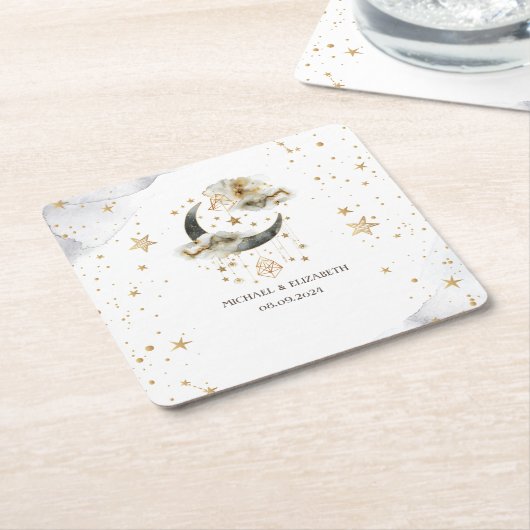 天の金ゴールドムーンスターズ スクエアペーパーコースター (アングル)