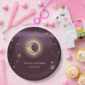 天の金ゴールド太陽と月の星ブルゴーニュ ペーパープレート (パーティー)