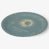 天の金ゴールド太陽と月の星ミントグリーン ペーパープレート (アングル)