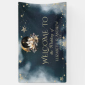 天の金ゴールド太陽と月の星蓮の夜空 横断幕 (縦)