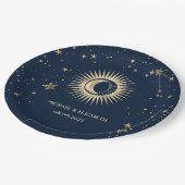 天の金ゴールド太陽と月の星 ペーパープレート (アングル)