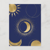 天の金ゴールド太陽の月相は赤紫色の青を食べる ポストカード (正面)