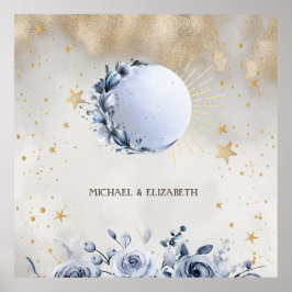 天の金ゴールド太陽、ブルームーンバラ金ゴールド星 ポスター