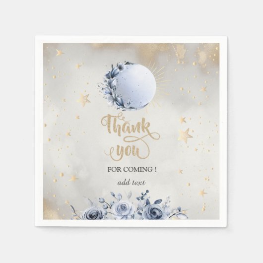 天の金ゴールド太陽、月のバラ星の夜空 スタンダードカクテルナプキン (正面)