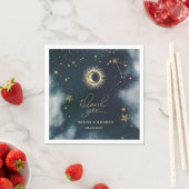 天の金ゴールド太陽、月、星の夜空 スタンダードカクテルナプキン (インサイチュ)