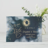 天の金ゴールド太陽、月、星の夜空 セーブザデート (スタンド正面)