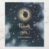 天の金ゴールド太陽、月、星の夜空 ワインラベル (シングルラベル)